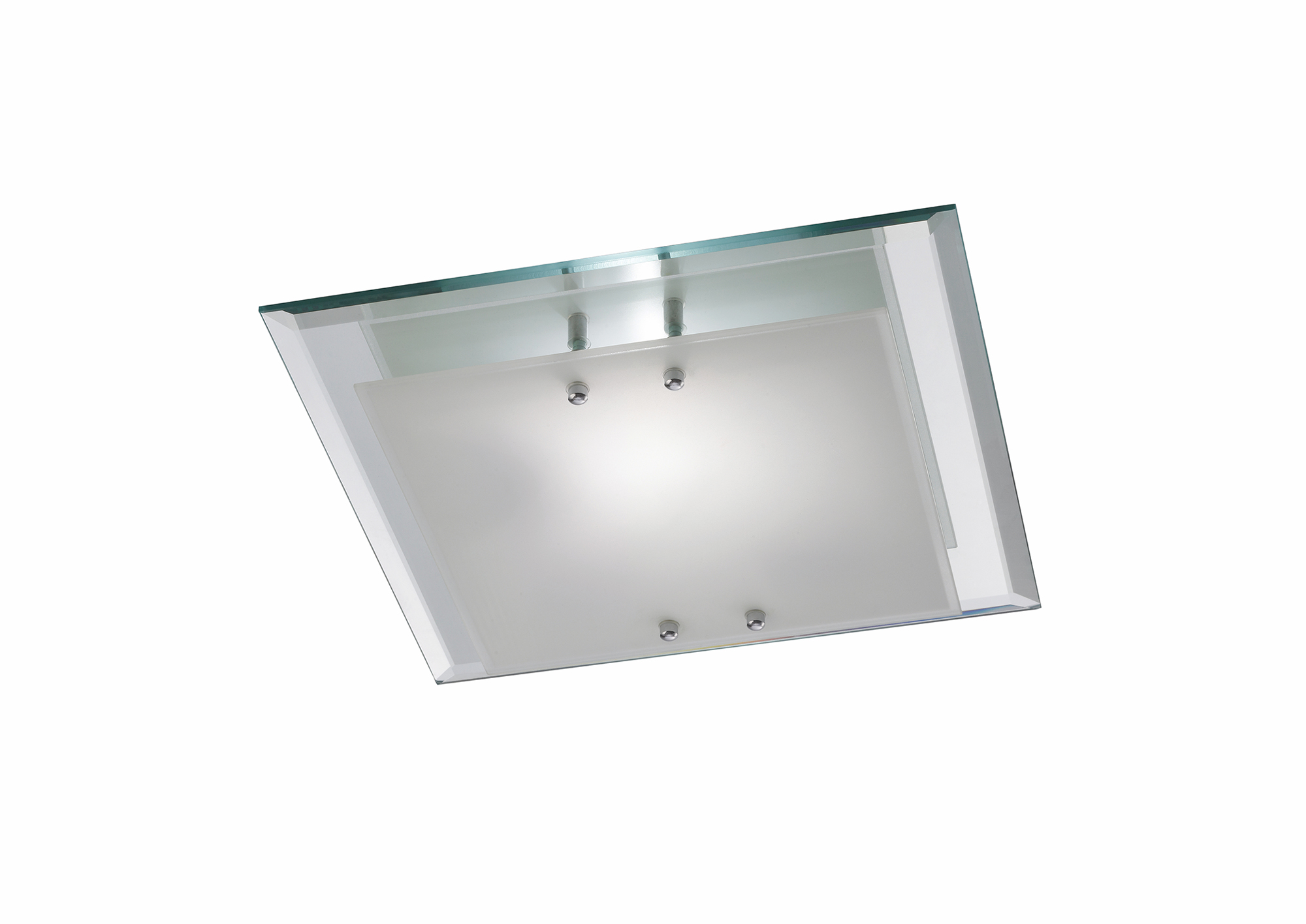 D0010  Mira Glass Square Flush Ceiling 2 Light Polished Chrome